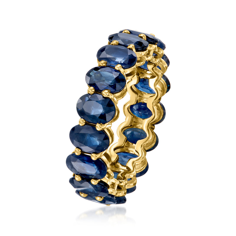 18kt yellow gold sapphire eternity band with stacked oval blue stones and scalloped bezels