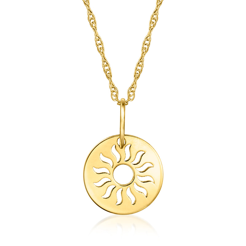Sun cut-out charm necklace in 14kt yellow gold, round pendant