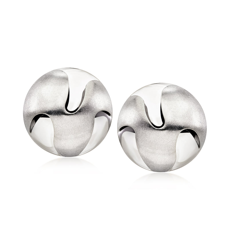 14kt white gold wavy dome stud earrings, polished with curved cutouts