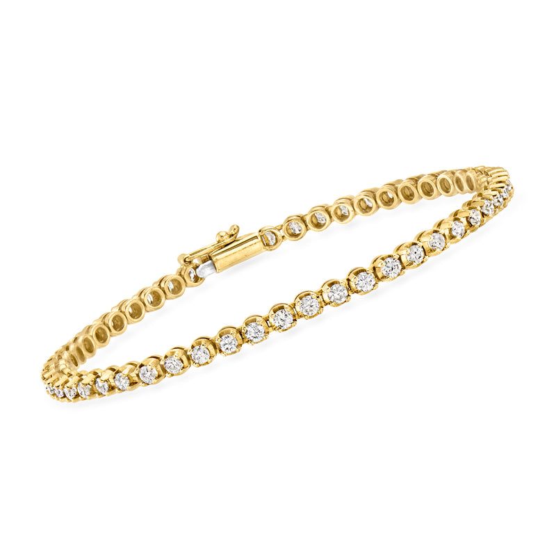 Vintage diamond tennis bracelet in 14kt yellow gold with round brilliant stones