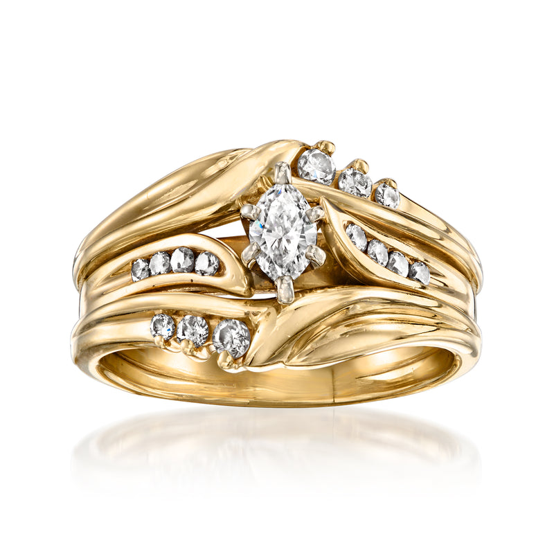 Yellow gold diamond bridal ring set with oval center stone and round side stones
