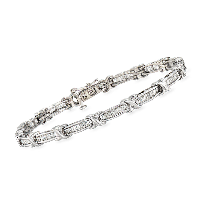 Vintage 14kt white gold diamond bracelet with rectangular link settings