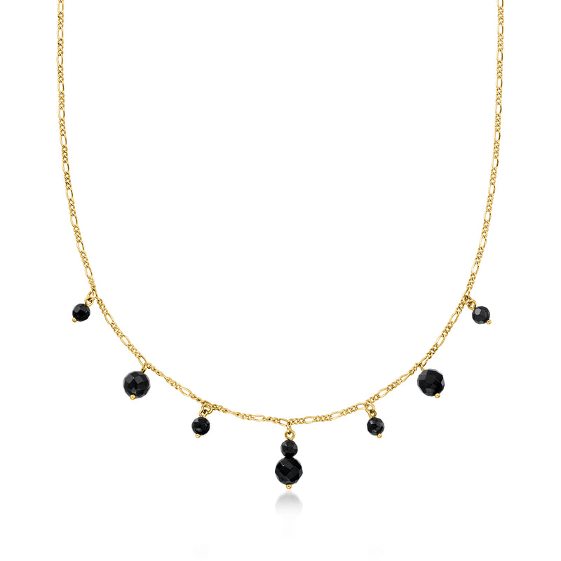 14kt yellow gold necklace with dark onyx bead drop dangle chain
