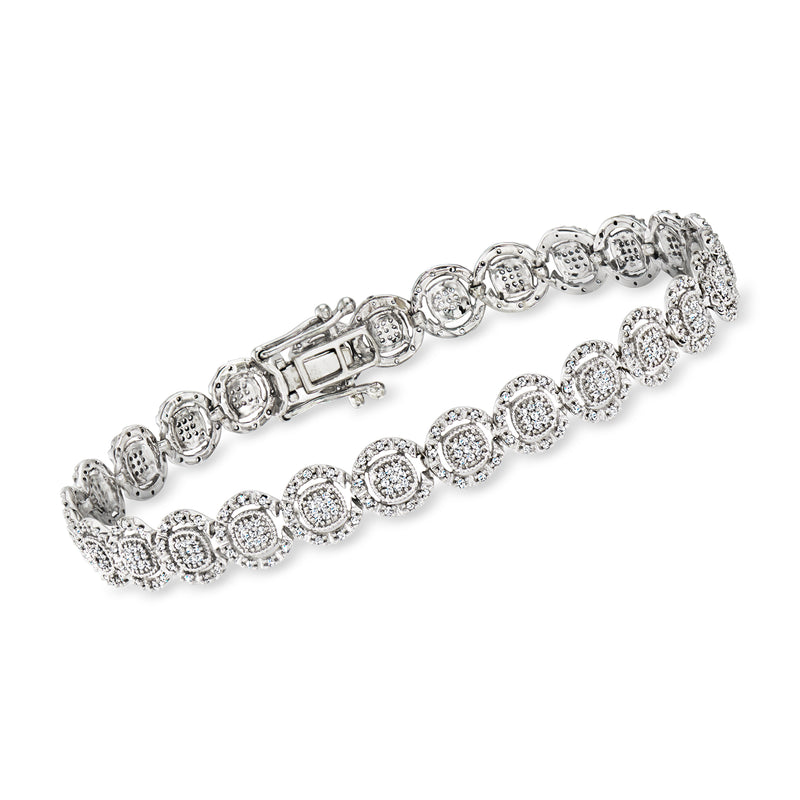 Vintage diamond cluster link bracelet in 14kt white gold