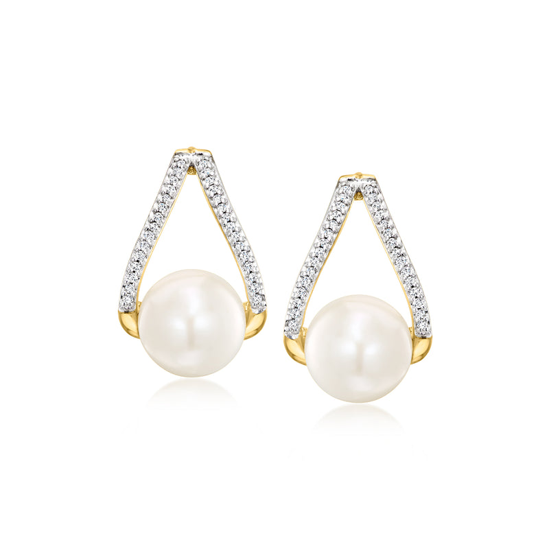 Cultured pearl and diamond drop earrings in gold over sterling
