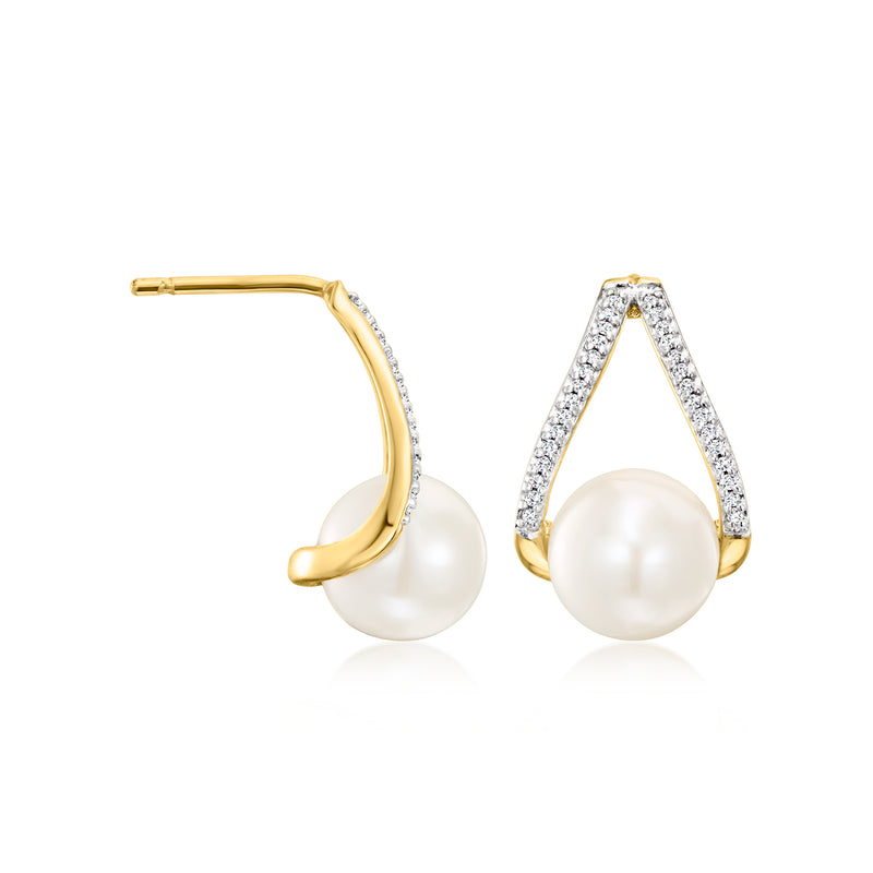 Pearl and diamond drop earrings in gold over sterling