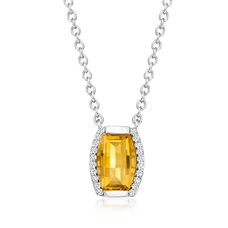 Citrine pendant necklace with white topaz accents in sterling silver