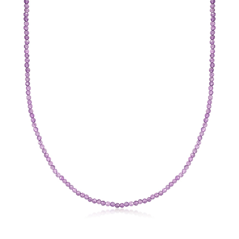 Amethyst bead necklace with round purple beads, single strand