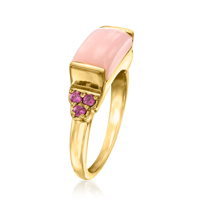Gold over sterling gemstone ring with pink stone top and purple cluster accents