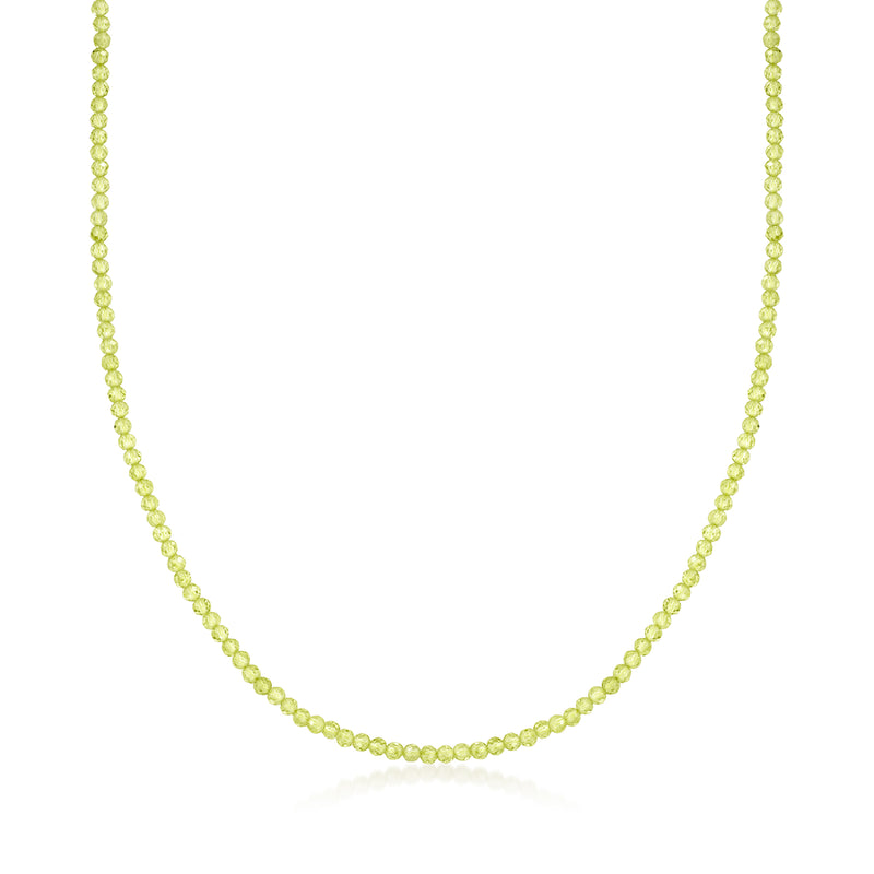 Peridot green bead necklace with gold over sterling chain