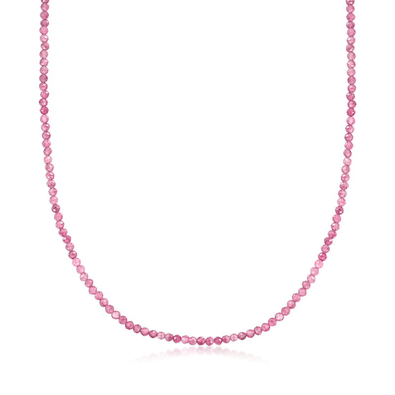 Pink tourmaline bead necklace with gold-tone clasp, round pink beads