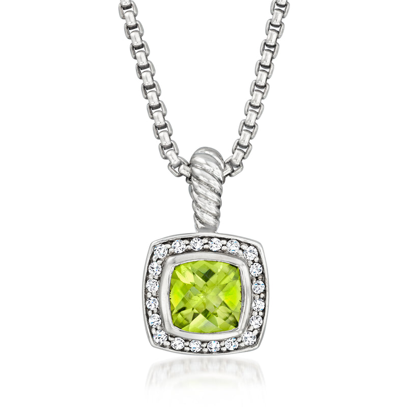 David Yurman sterling silver peridot pendant with diamond halo on link chain