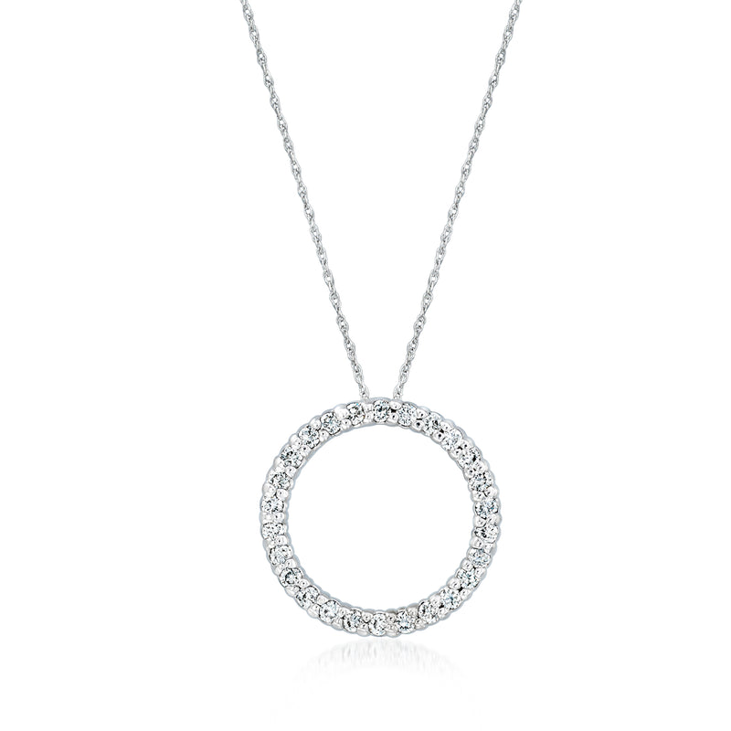 14kt white gold circular diamond eternity pendant necklace with thin chain