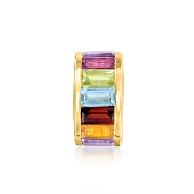 18kt gold over sterling baguette multi-gemstone bead charm with rainbow colored stones