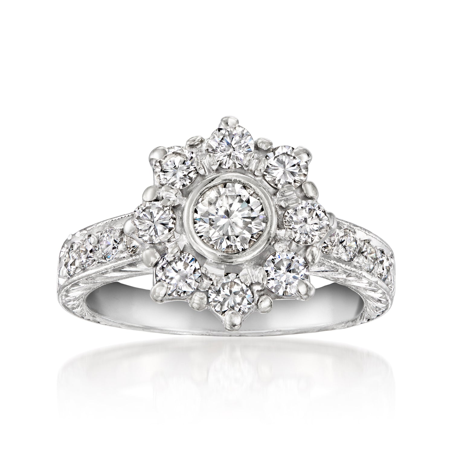 C. 1990 Vintage 1.05 ct. t.w. Diamond Flower Ring in Platinum