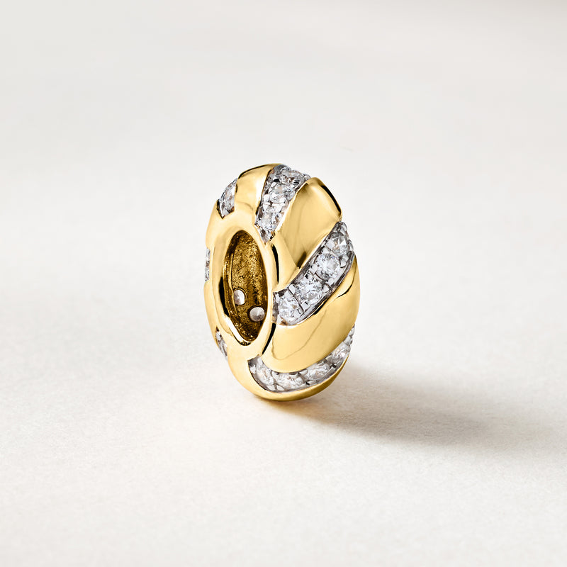 Lab-grown diamond striped bead charm in 18kt gold over sterling