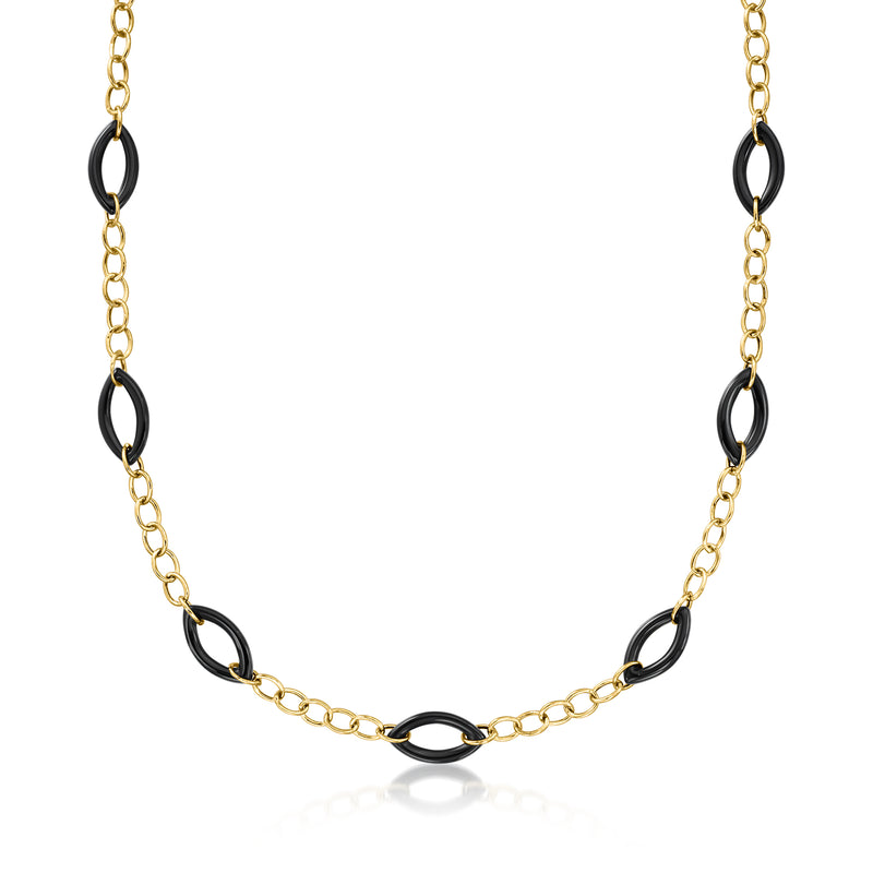 14kt yellow gold link necklace with black oval onyx links