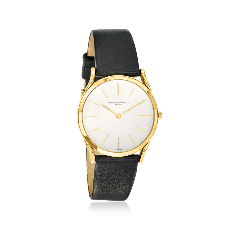 Vacheron Constantin women’s 18kt yellow gold watch with black leather strap and white dial