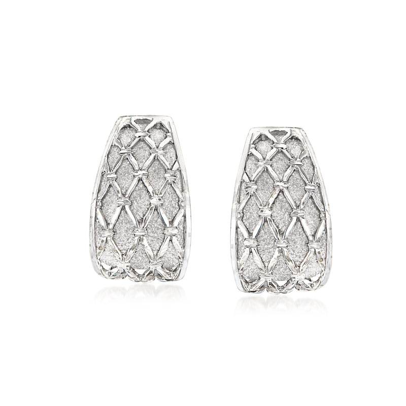 Vintage 14kt white gold curved earrings with lattice pattern, rounded top and stud/post backs