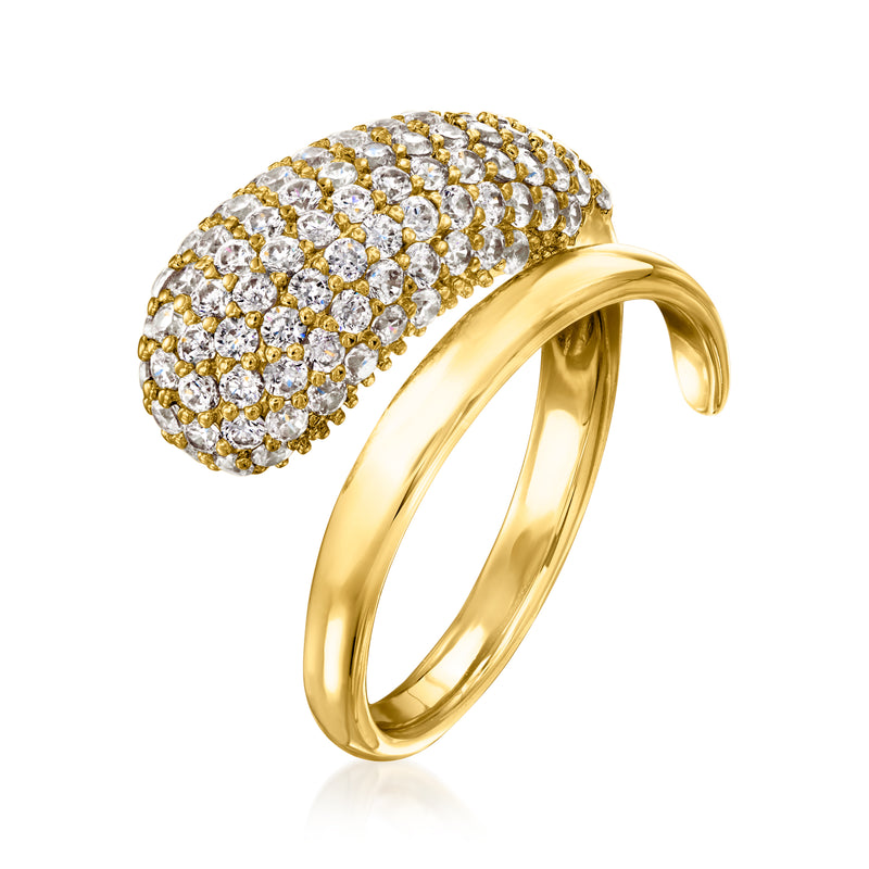 14kt yellow gold-plated bypass ring with pavé CZs