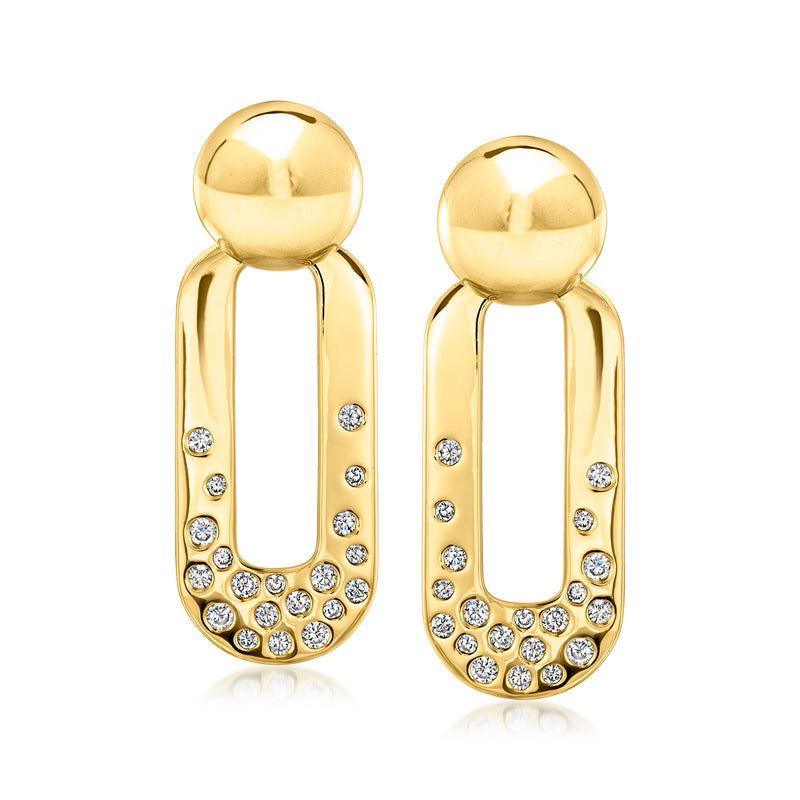 Bead drop earrings in gold-tone with clear CZ stones and rounded top drop