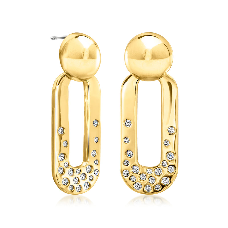 Yellow gold-plated bead drop earrings with pavé CZ accents