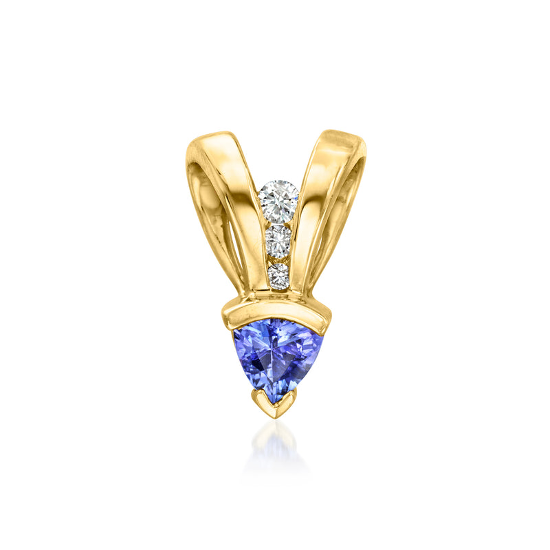 Vintage tanzanite and diamond pendant in 14kt yellow gold, teardrop blue stone