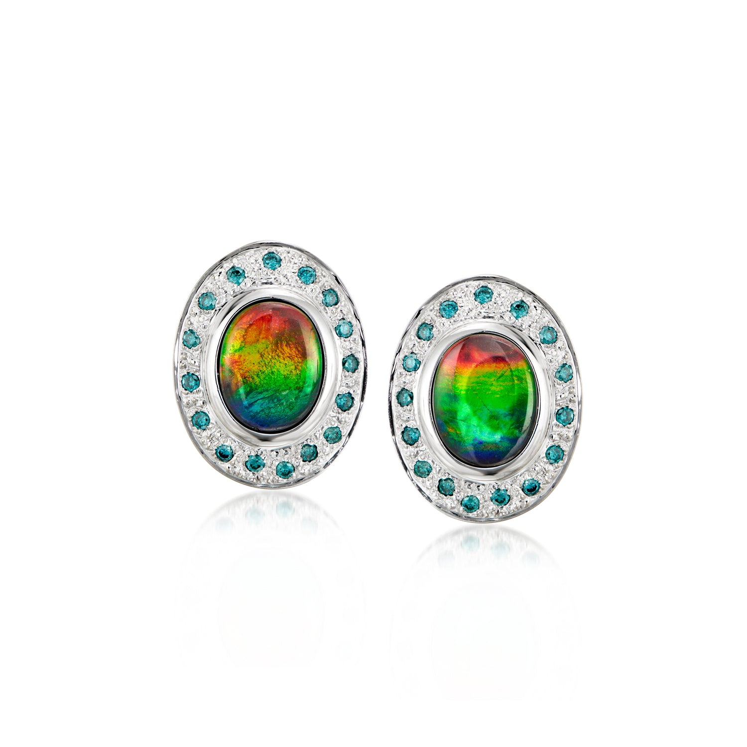 C. 1990 Vintage Black Opal Doublet Earrings with .55 ct. t.w. Blue Diamonds in 18kt White Gold