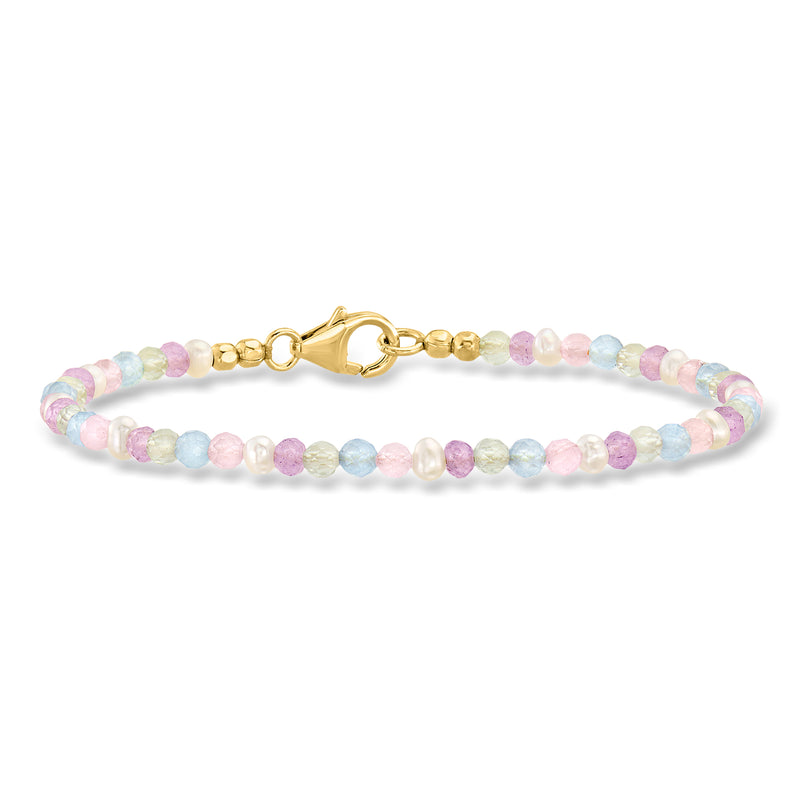 Pastel beaded bracelet with cultured pearls and gold clasp, multicolor gemstones