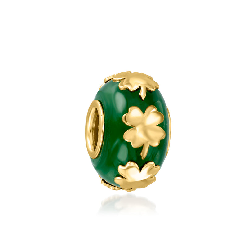 Green jade bead clover charm with gold clover flower details