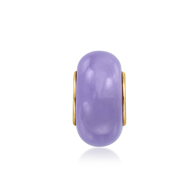 Purple oval jade bead charm with gold-tone bezel and cylindrical side loops