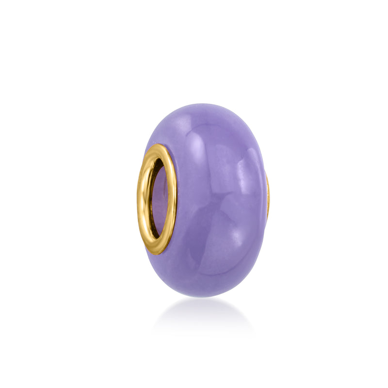 Purple oval jade bead charm with gold-tone oval loop and glossy finish