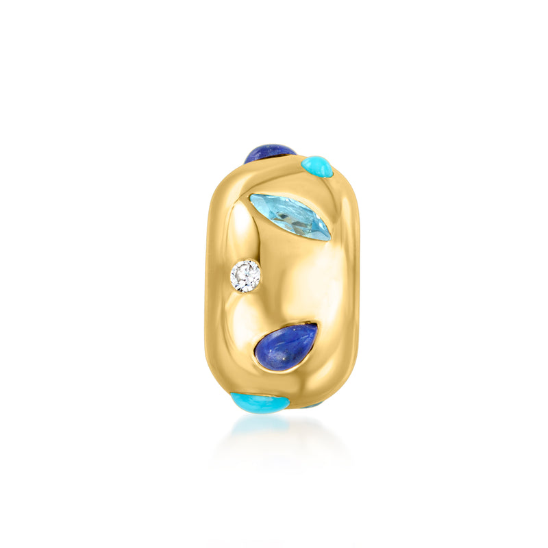 18kt gold over sterling gemstone bead charm with blue and turquoise insets