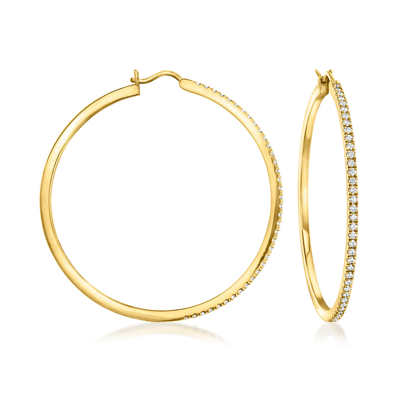 Gold over sterling hoop earrings with lab-grown diamond accents