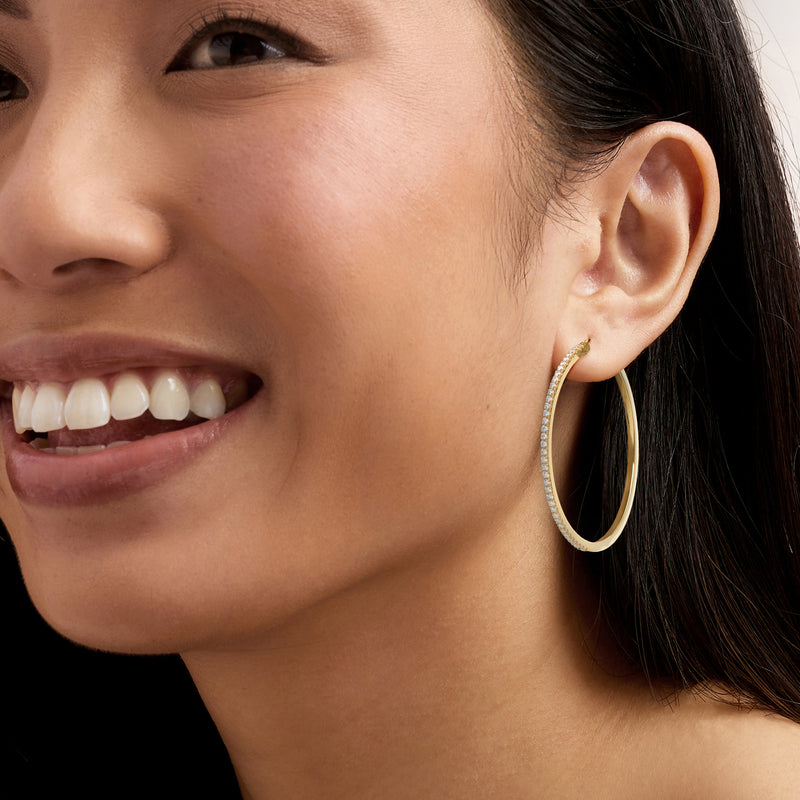 18kt gold over sterling hoop earrings with lab-grown diamond accents