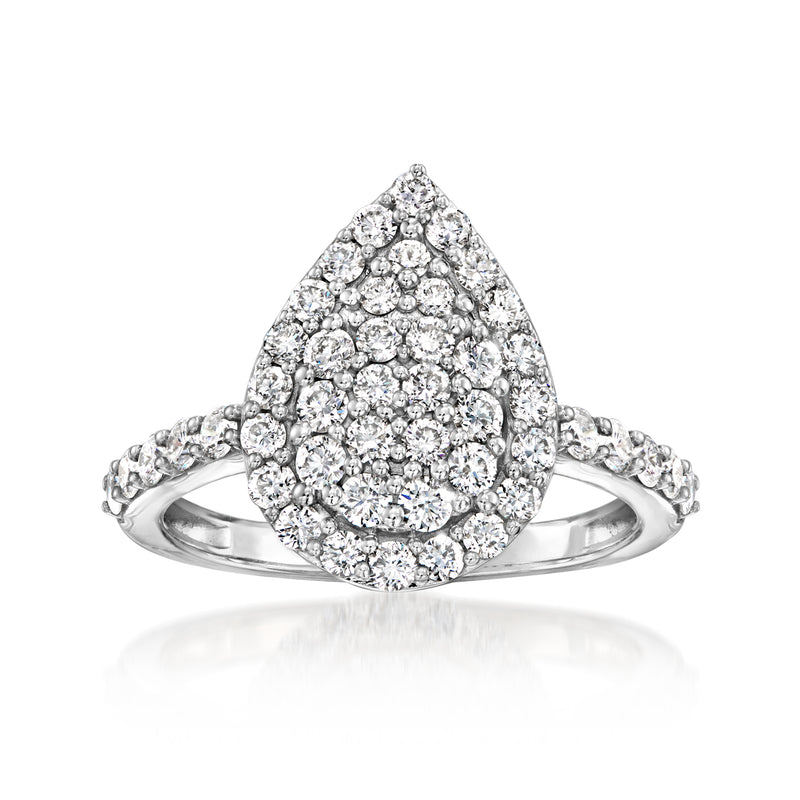 Pear-shaped diamond cluster ring in sterling silver