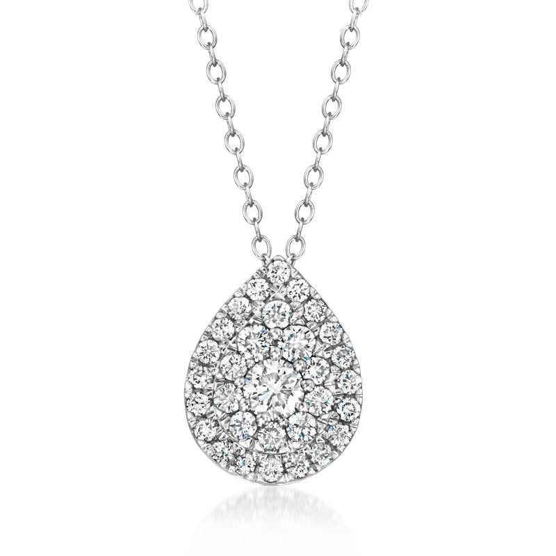 Sterling silver pear-shaped diamond cluster pendant on link chain