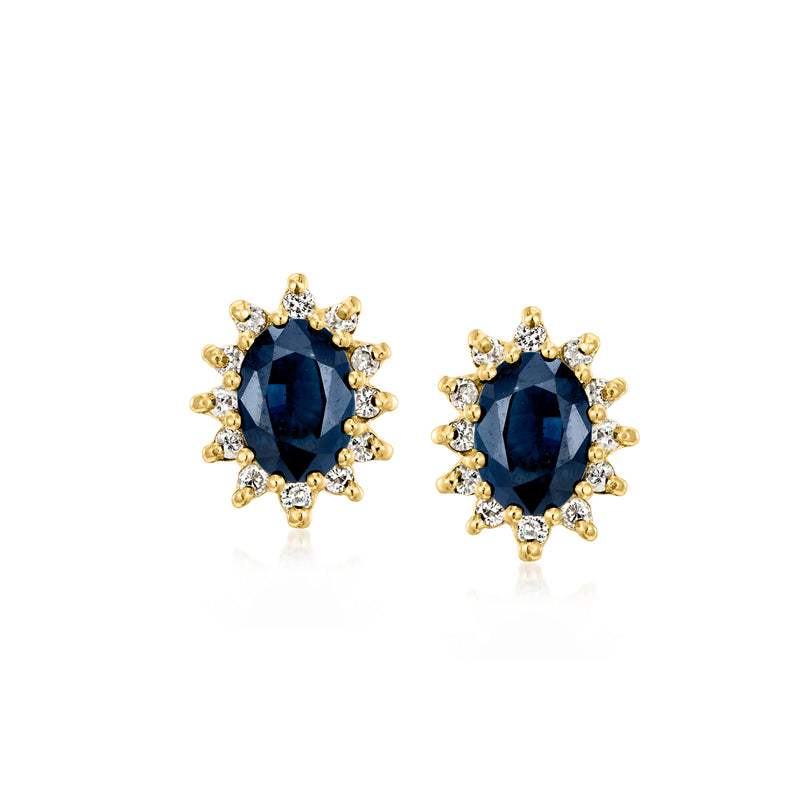 Vintage sapphire and diamond stud earrings in 14kt yellow gold, post style