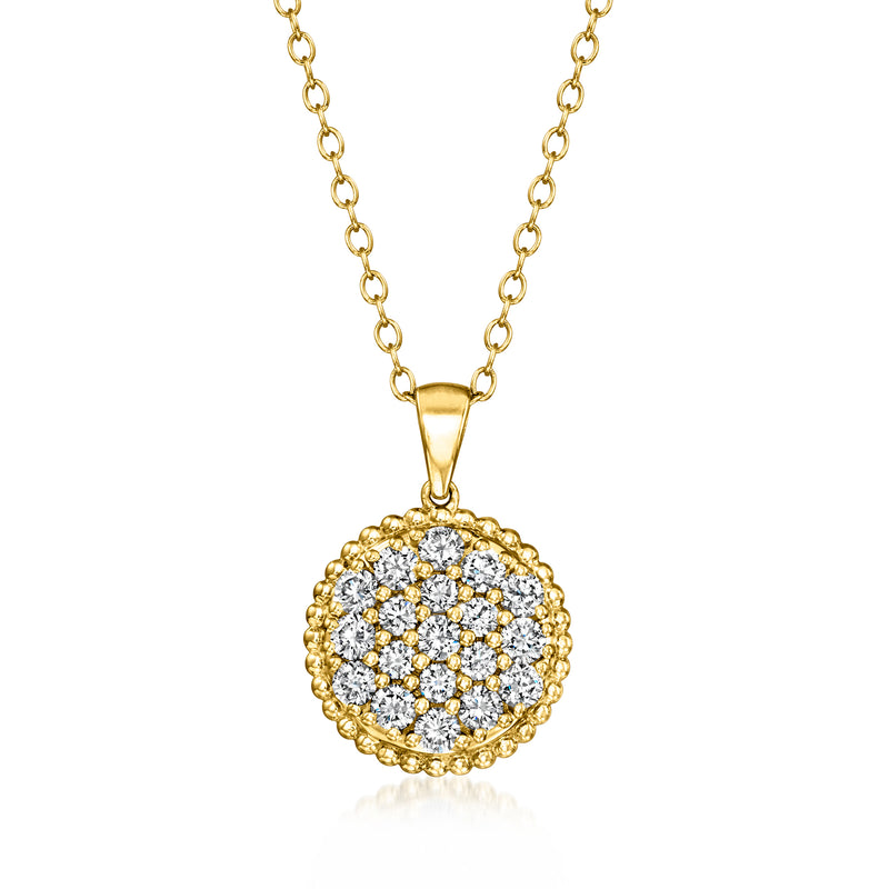 Gold over sterling lab-grown diamond beaded-edge pendant necklace