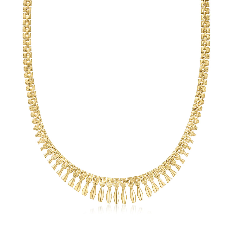 14kt yellow gold graduated Cleopatra-style necklace with link chain and dangling pieces