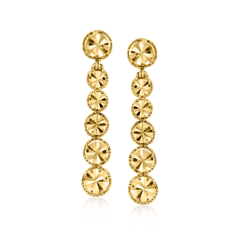 Vintage 14kt yellow gold multi-disc drop earrings with stacked round textured discs