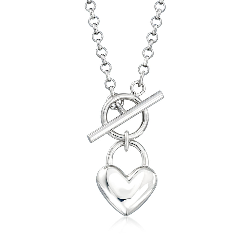 Sterling silver heart toggle necklace with bar clasp and heart pendant
