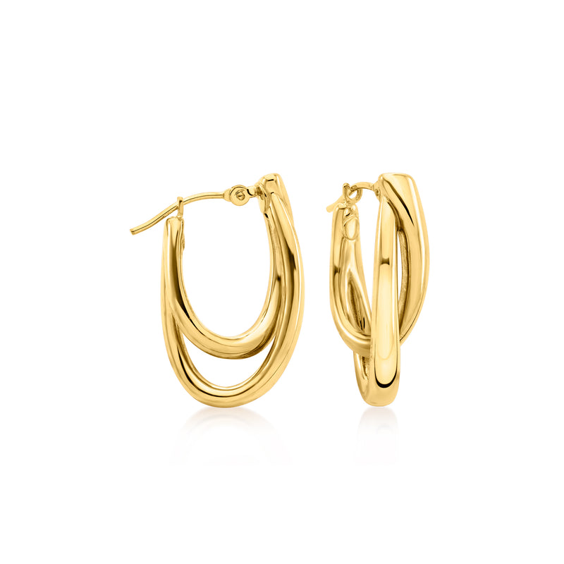 14kt yellow gold double-hoop earrings with overlapping oval hoops