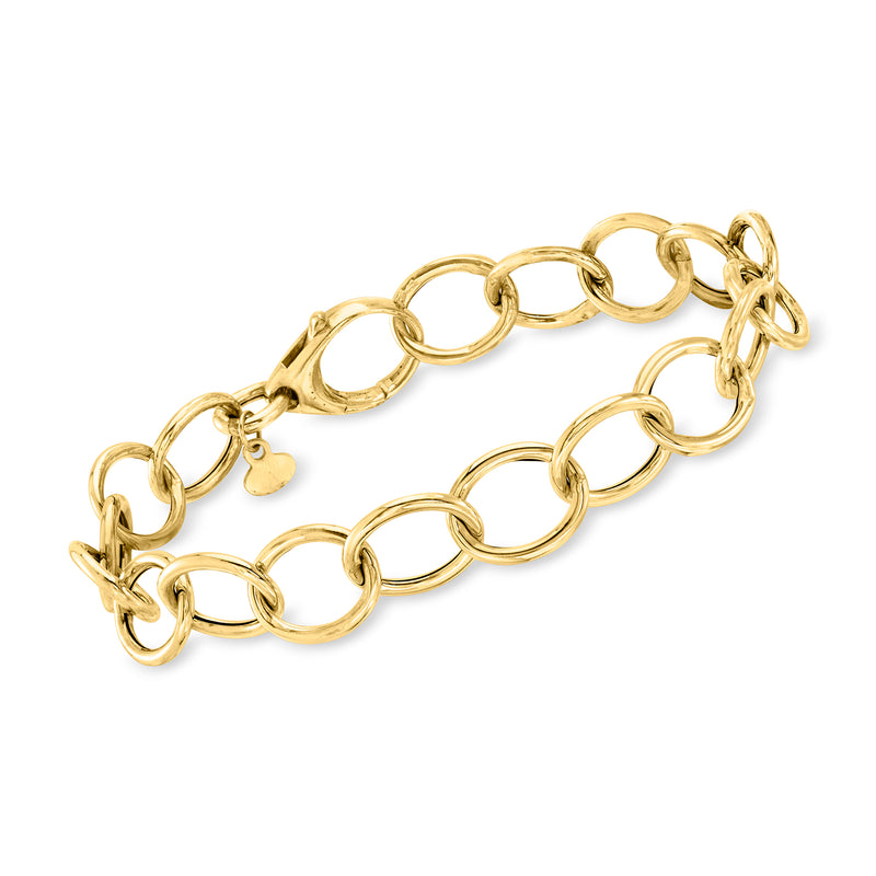 14kt yellow gold cable-link bracelet with round links and small clasp