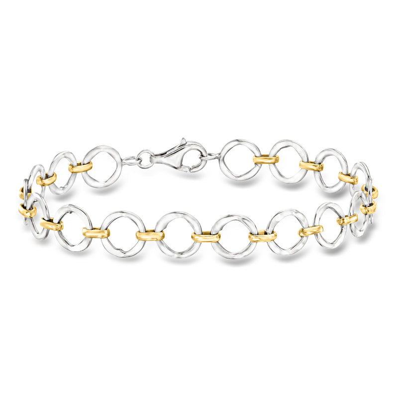 Circle-link bracelet in sterling silver with gold accent links