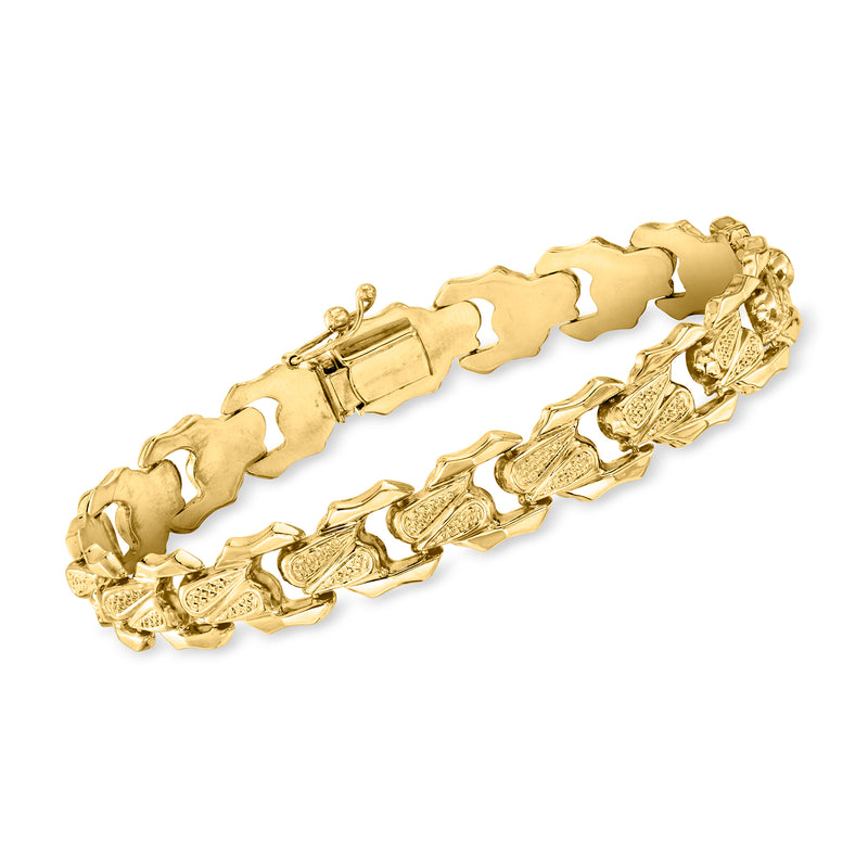 14kt yellow gold fancy-link bracelet with textured, alternating links