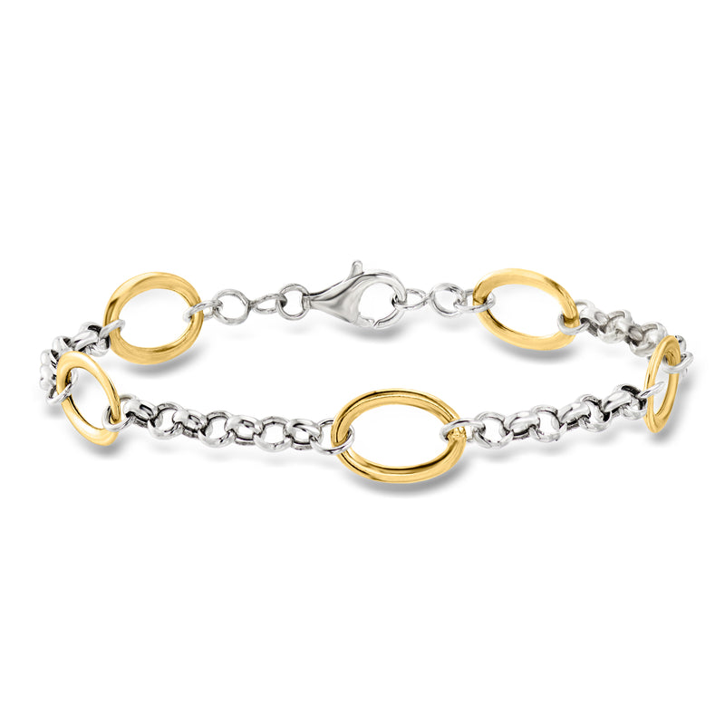 Silver rolo-chain bracelet with gold-over-silver oval links and station ovals