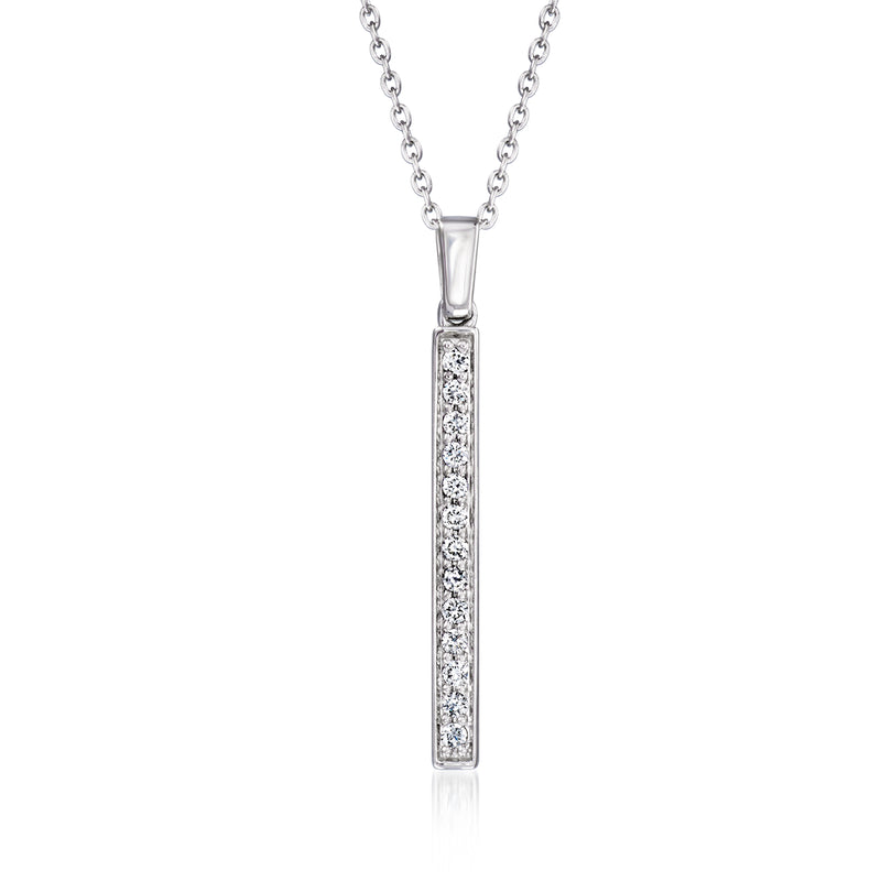 Sterling silver linear bar pendant necklace with diamond accents