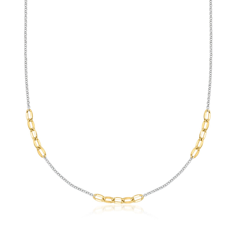Two-tone rolo-chain necklace: silver chain with gold-toned station links
