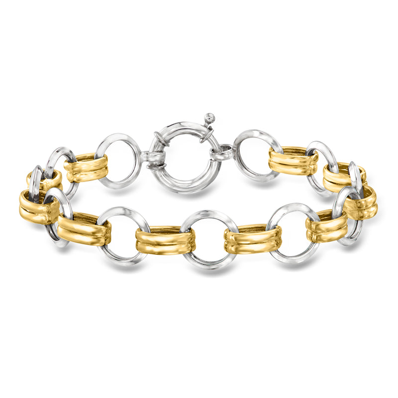 Sterling silver circle-link bracelet with gold over sterling oval links